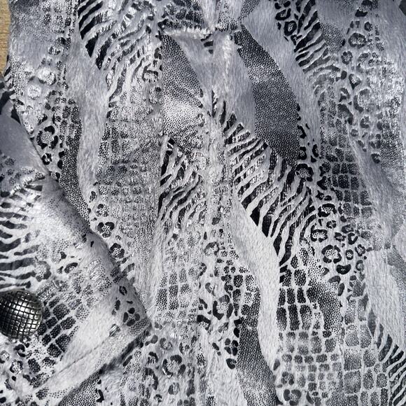 Lark Lane Silver Animal Print Zip Jacket Size 12 Metallic Textured Blazer - Picture 3 of 10